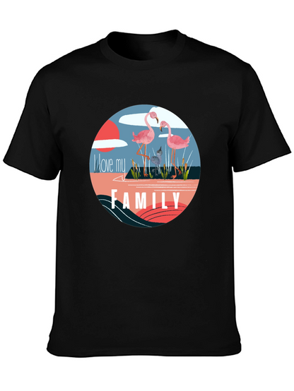 Flamingo Family Graphic Tee - Black Cotton Blend