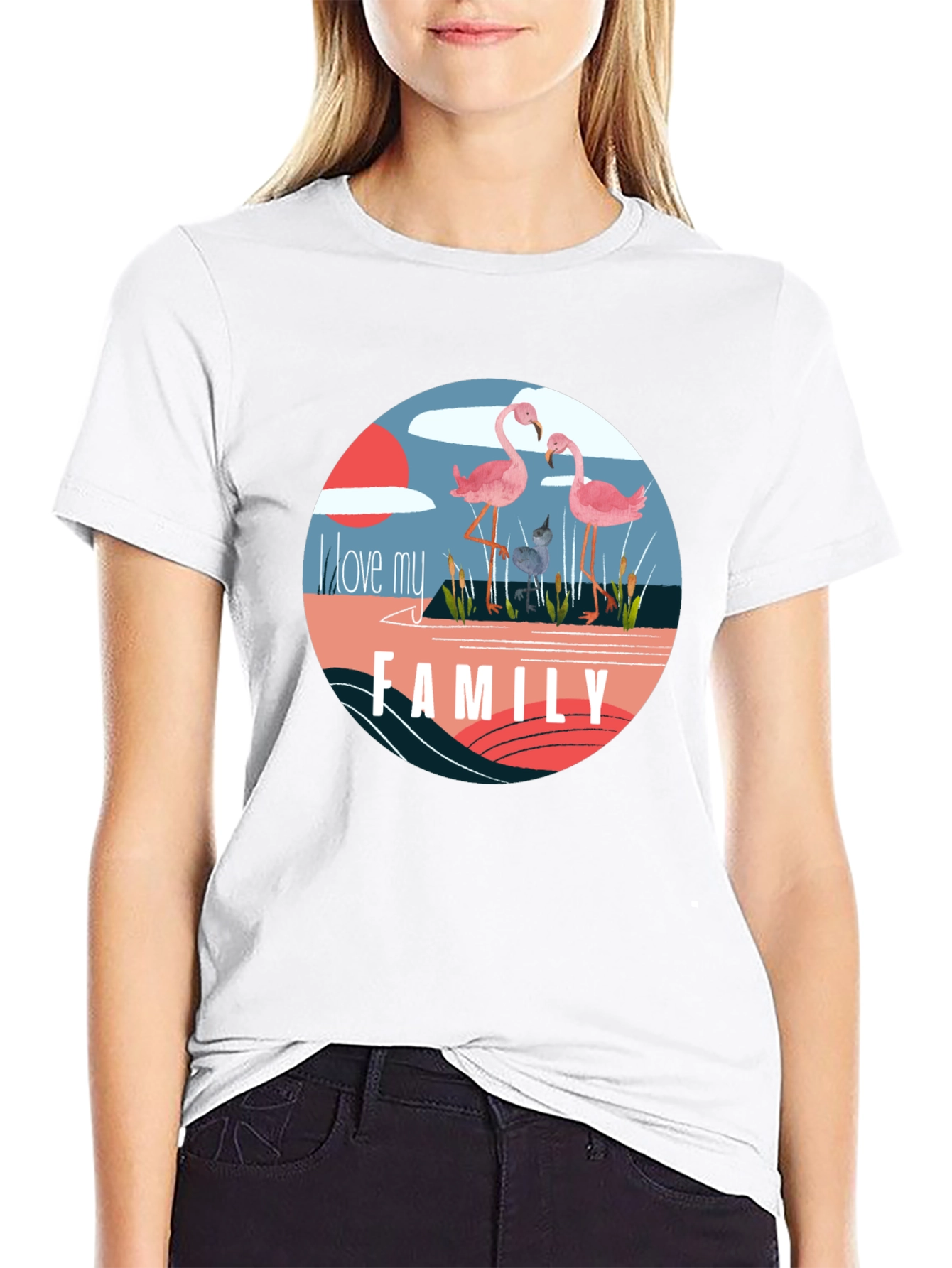 Flamingo Family Graphic Tee - Black Cotton Blend