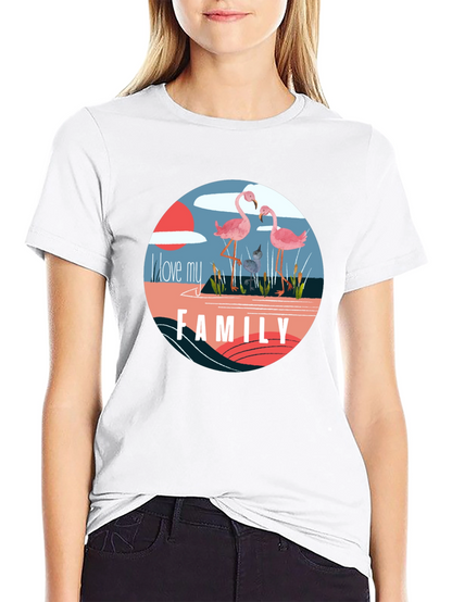Flamingo Family Graphic Tee - Black Cotton Blend