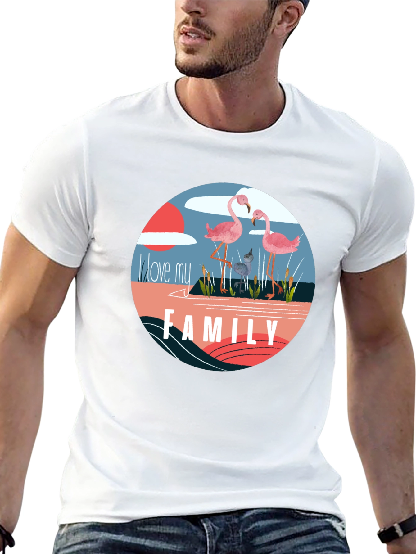 Flamingo Family Graphic Tee - Black Cotton Blend