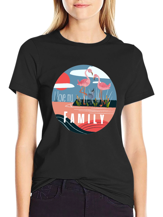 Flamingo Family Graphic Tee - Black Cotton Blend