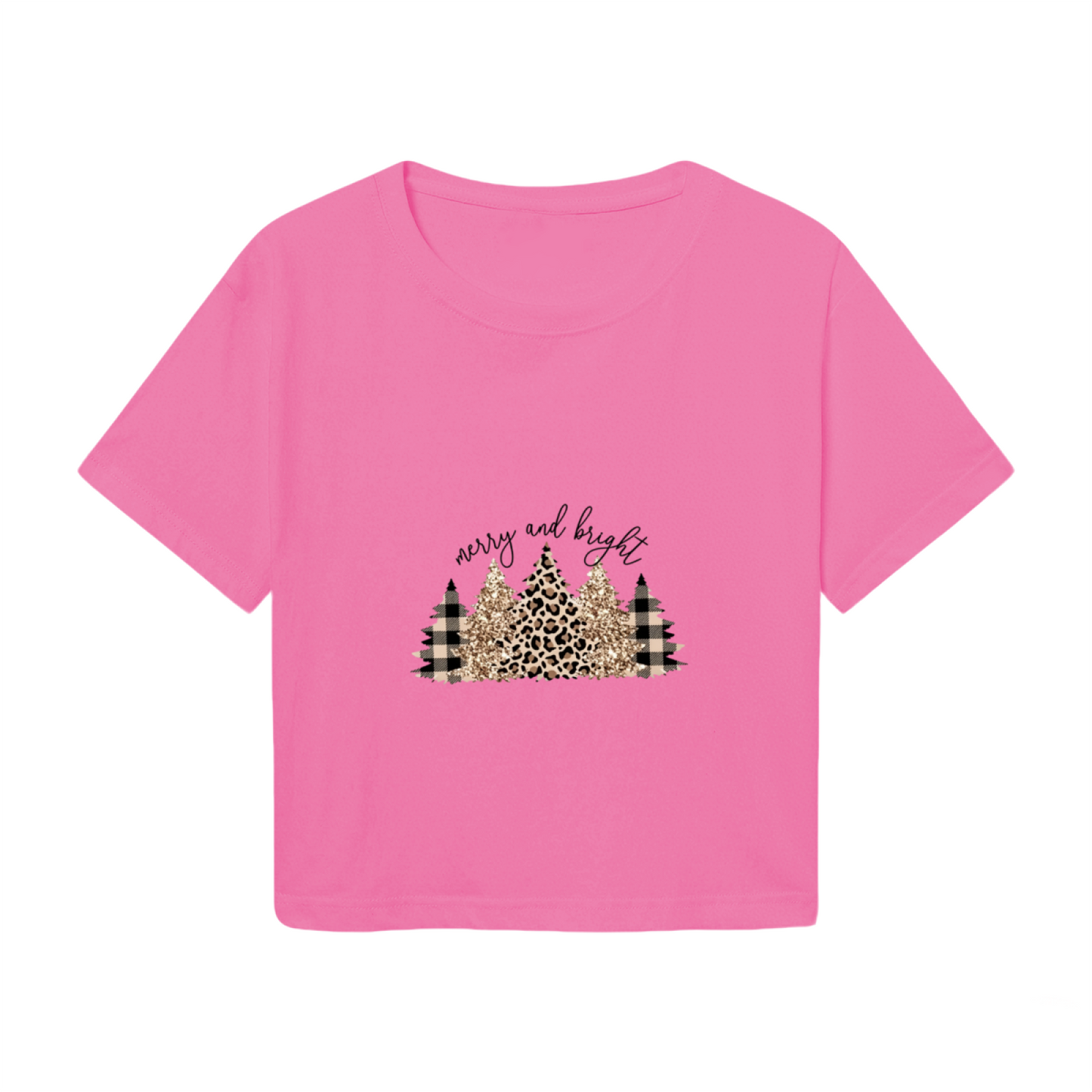 Merry And Bright Leopard Plaid X?Mas Tree Crop Top