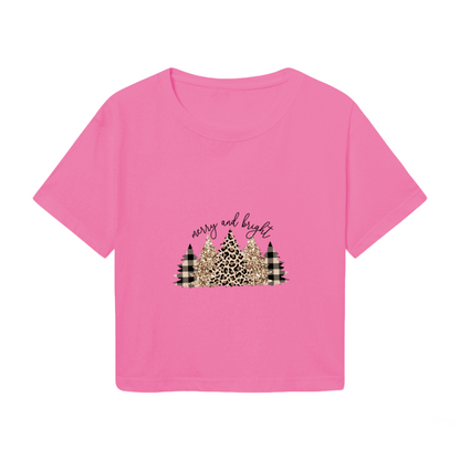 Merry And Bright Leopard Plaid X?Mas Tree Crop Top