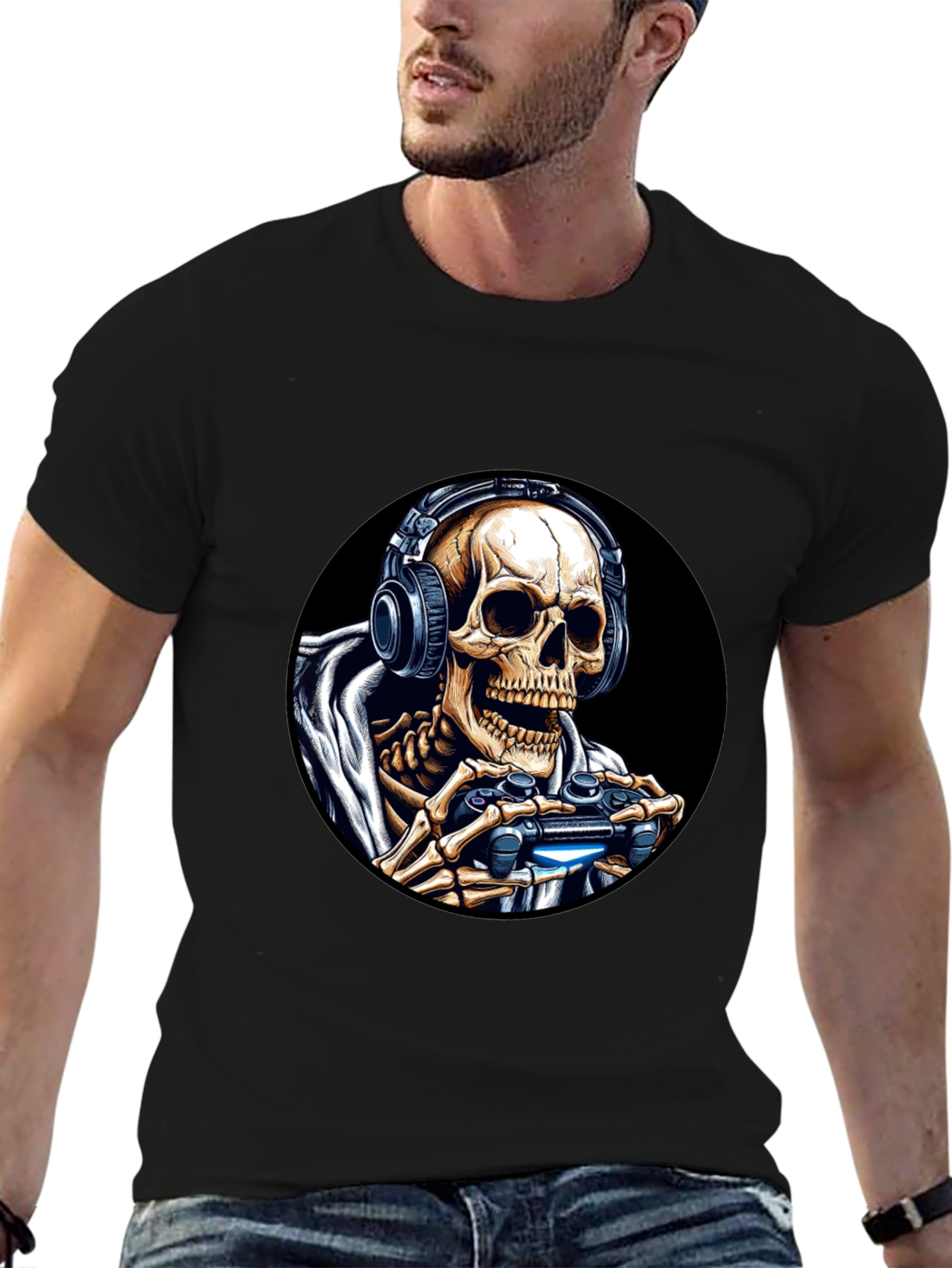 Gaming Skeleton T-Shirt - Black Cotton Tee