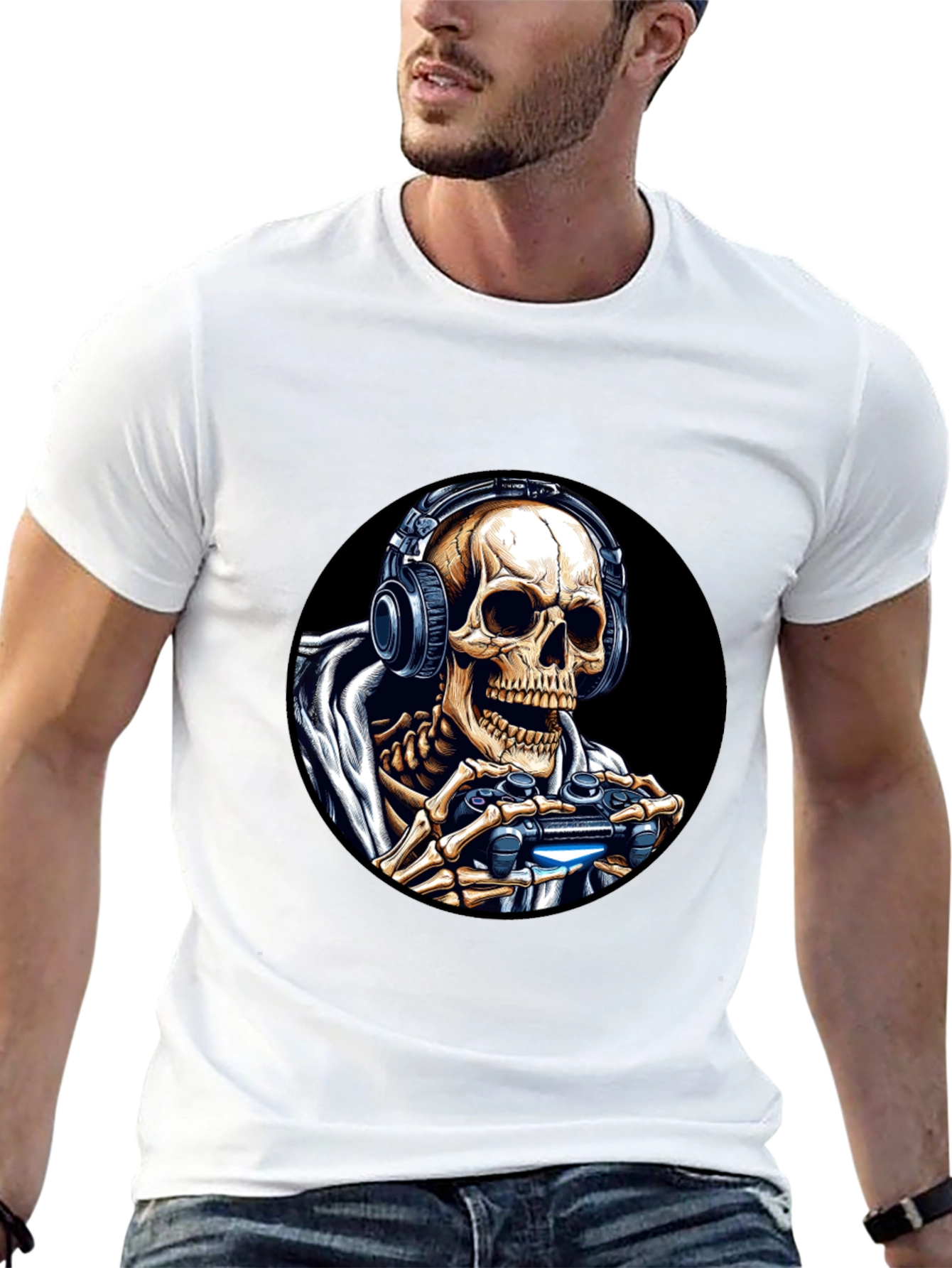 Gaming Skeleton T-Shirt - Black Cotton Tee