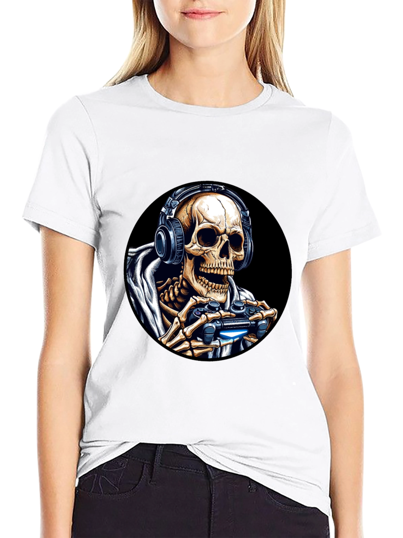 Gaming Skeleton T-Shirt - Black Cotton Tee