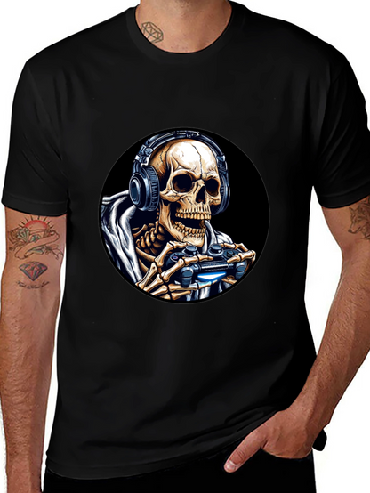 Gaming Skeleton T-Shirt - Black Cotton Tee