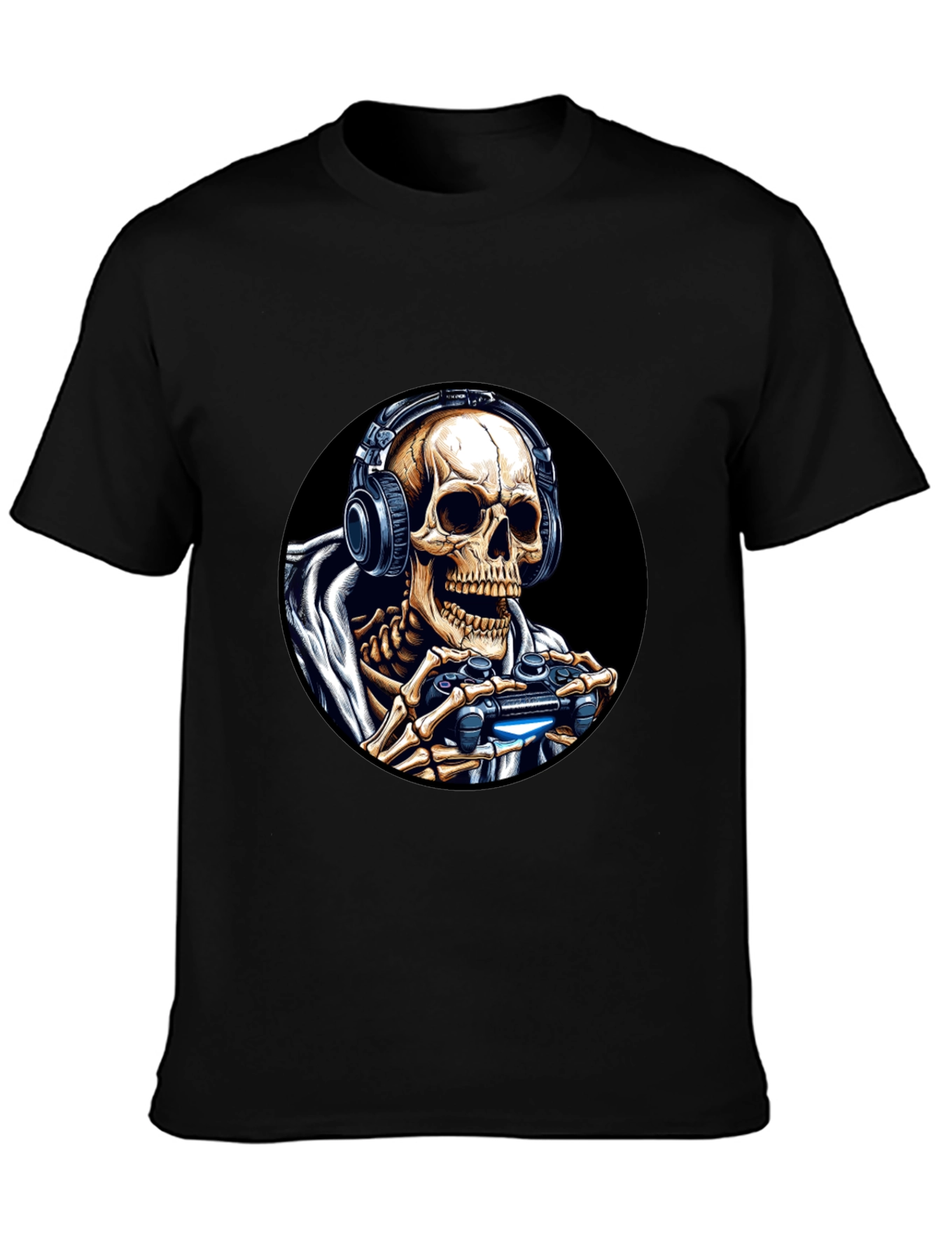 Gaming Skeleton T-Shirt - Black Cotton Tee