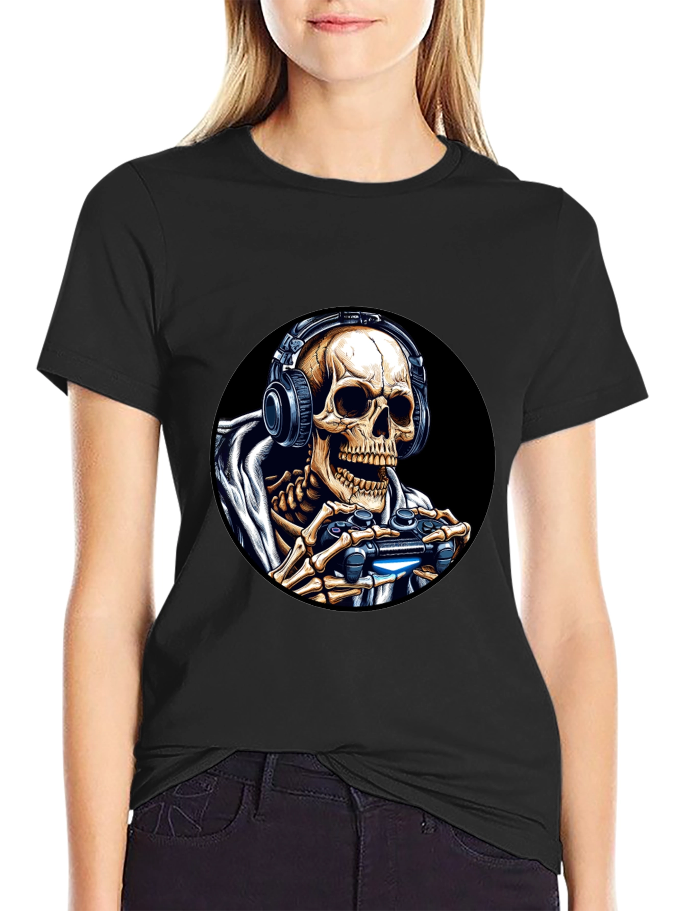 Gaming Skeleton T-Shirt - Black Cotton Tee