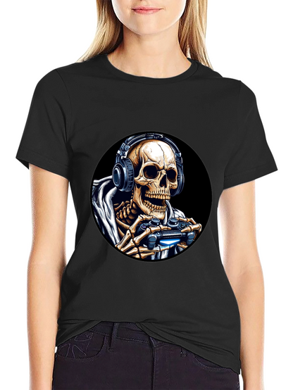 Gaming Skeleton T-Shirt - Black Cotton Tee