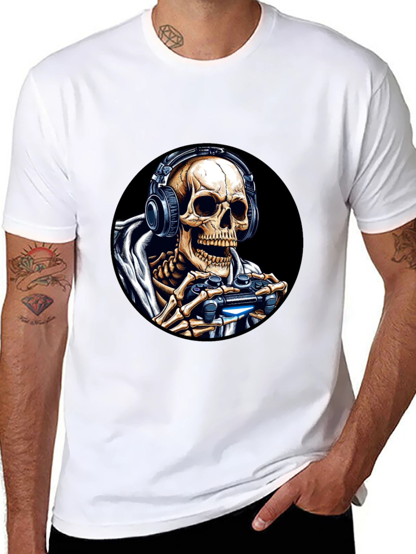 Gaming Skeleton T-Shirt - Black Cotton Tee
