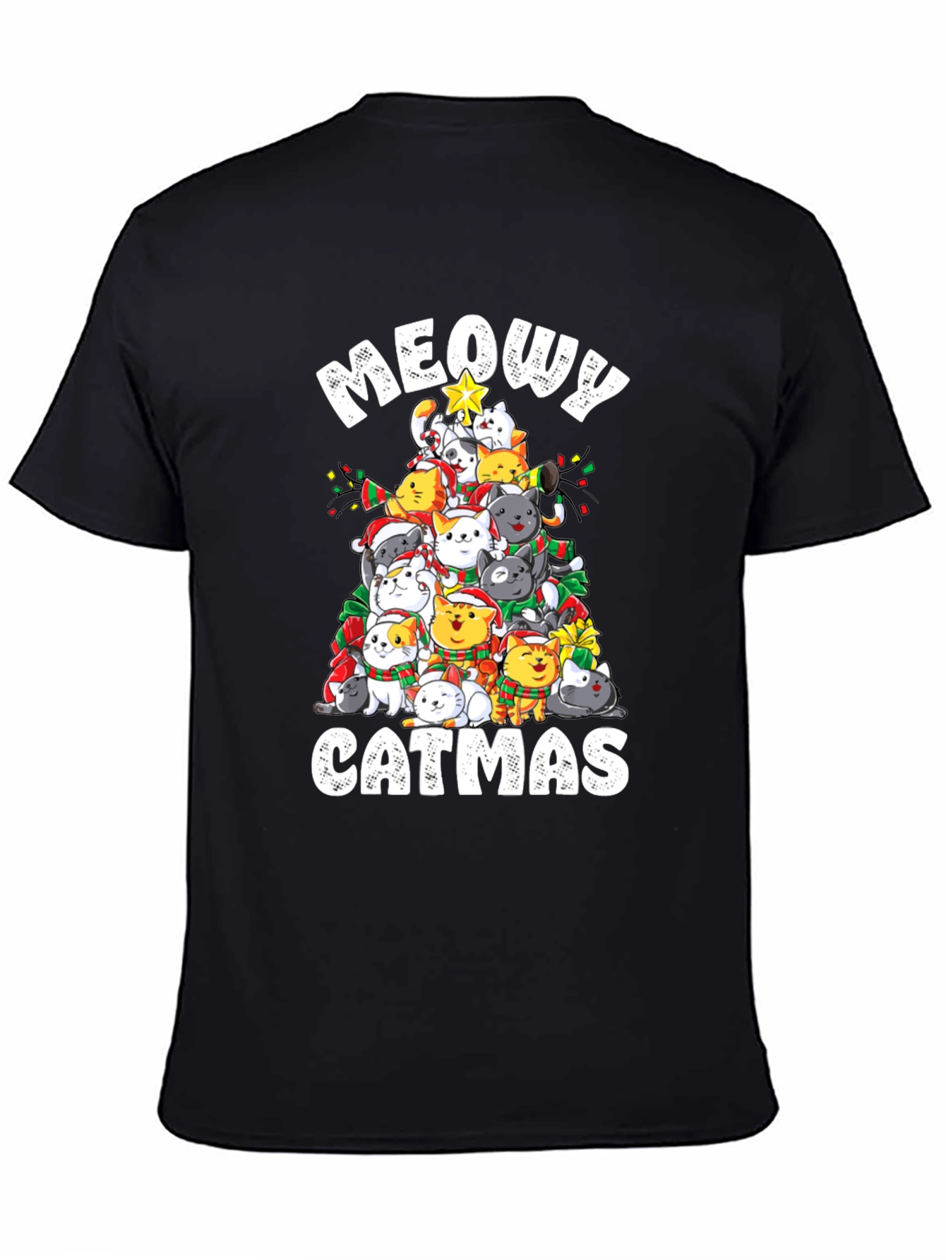 Meowy Catmas T-Shirt: Festive Cat Christmas Tree Design