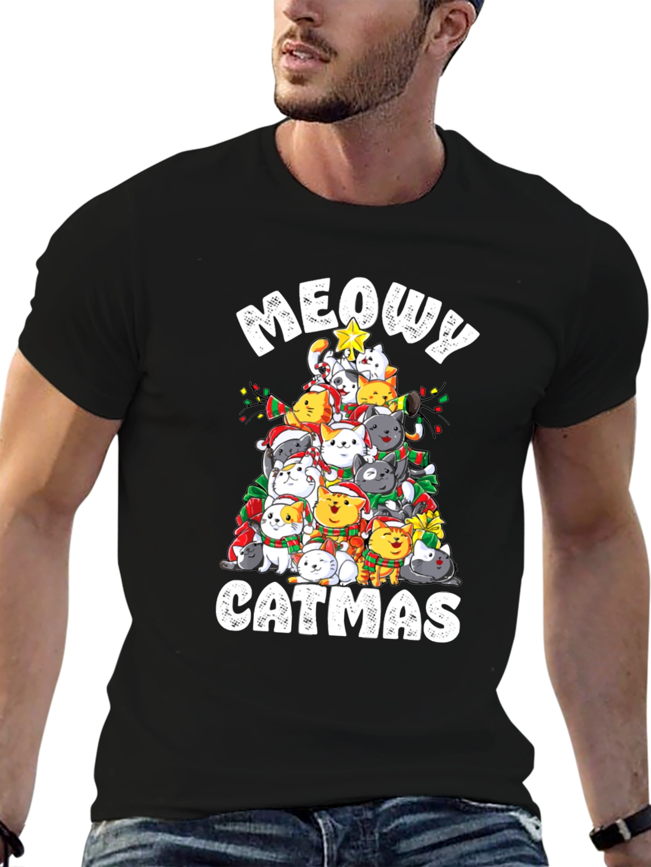 Meowy Catmas T-Shirt: Festive Cat Christmas Tree Design