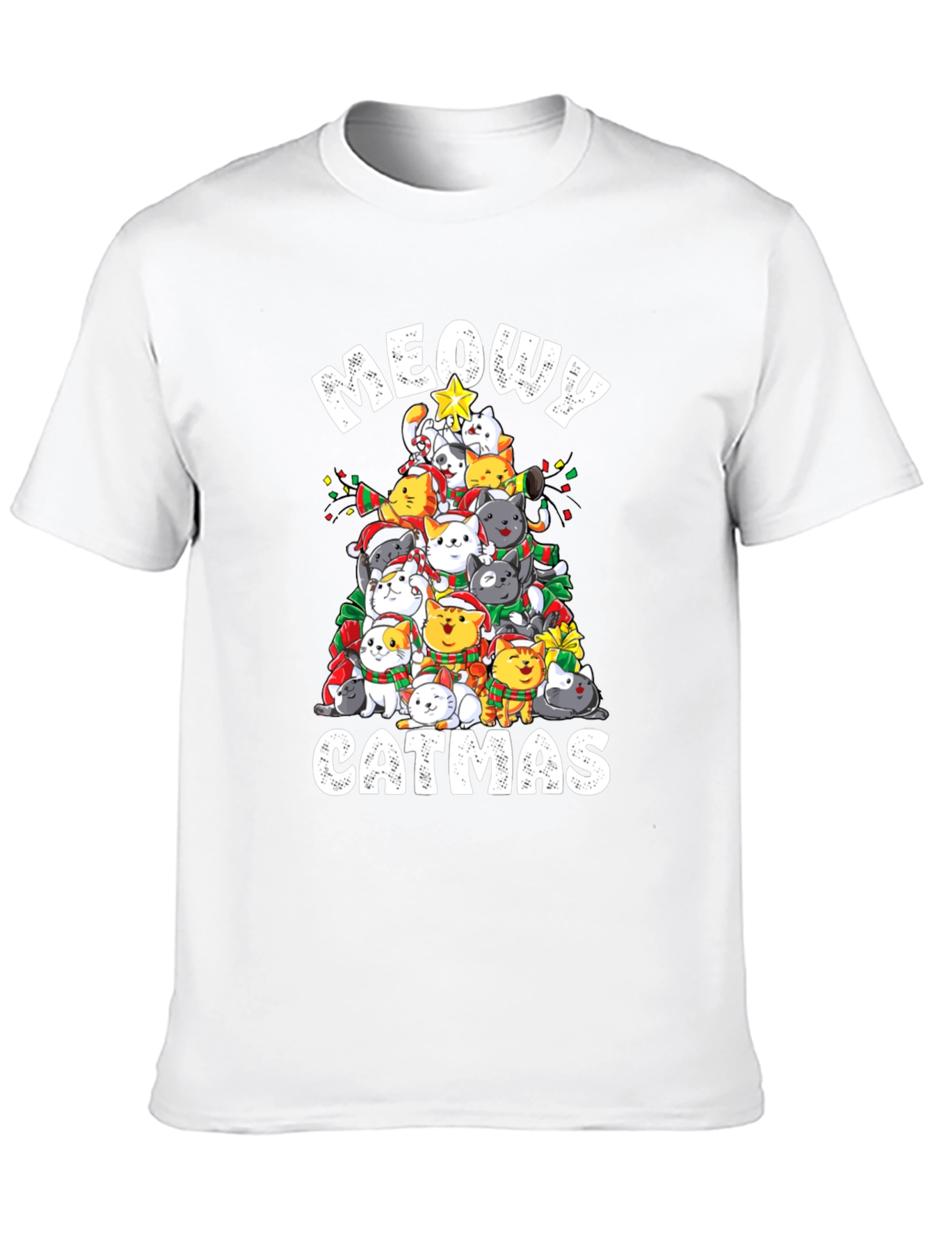 Meowy Catmas T-Shirt: Festive Cat Christmas Tree Design