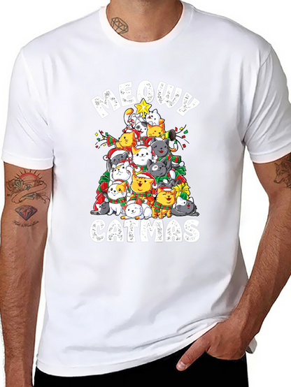 Meowy Catmas T-Shirt: Festive Cat Christmas Tree Design