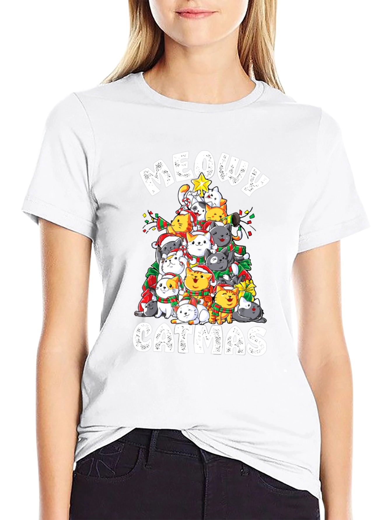 Meowy Catmas T-Shirt: Festive Cat Christmas Tree Design