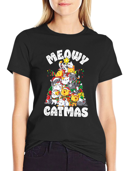 Meowy Catmas T-Shirt: Festive Cat Christmas Tree Design