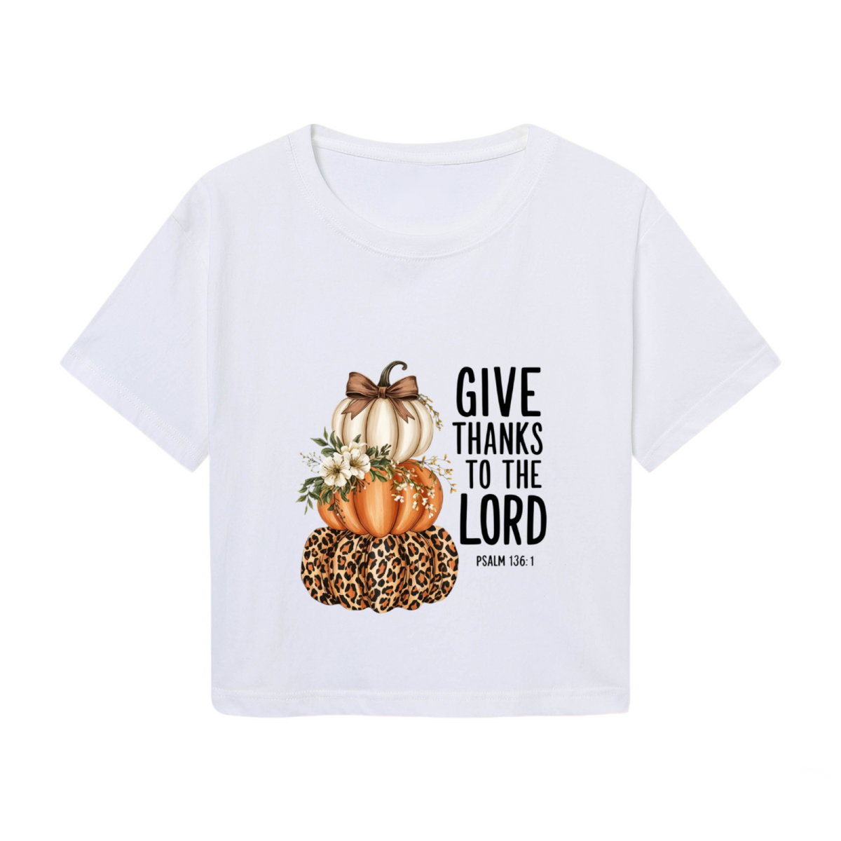 Give Thanks To The Lord Leopard Pumpkin Thanksgiving Cropped Tee