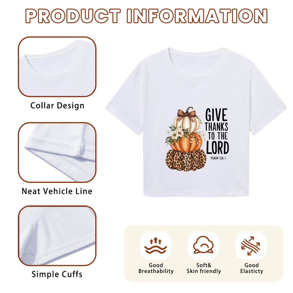 Give Thanks To The Lord Leopard Pumpkin Thanksgiving Cropped Tee