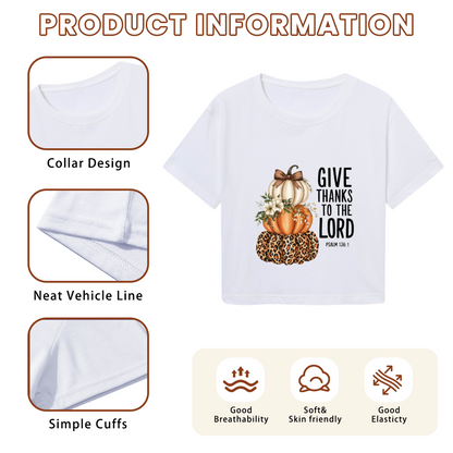 Give Thanks To The Lord Leopard Pumpkin Thanksgiving Cropped Tee