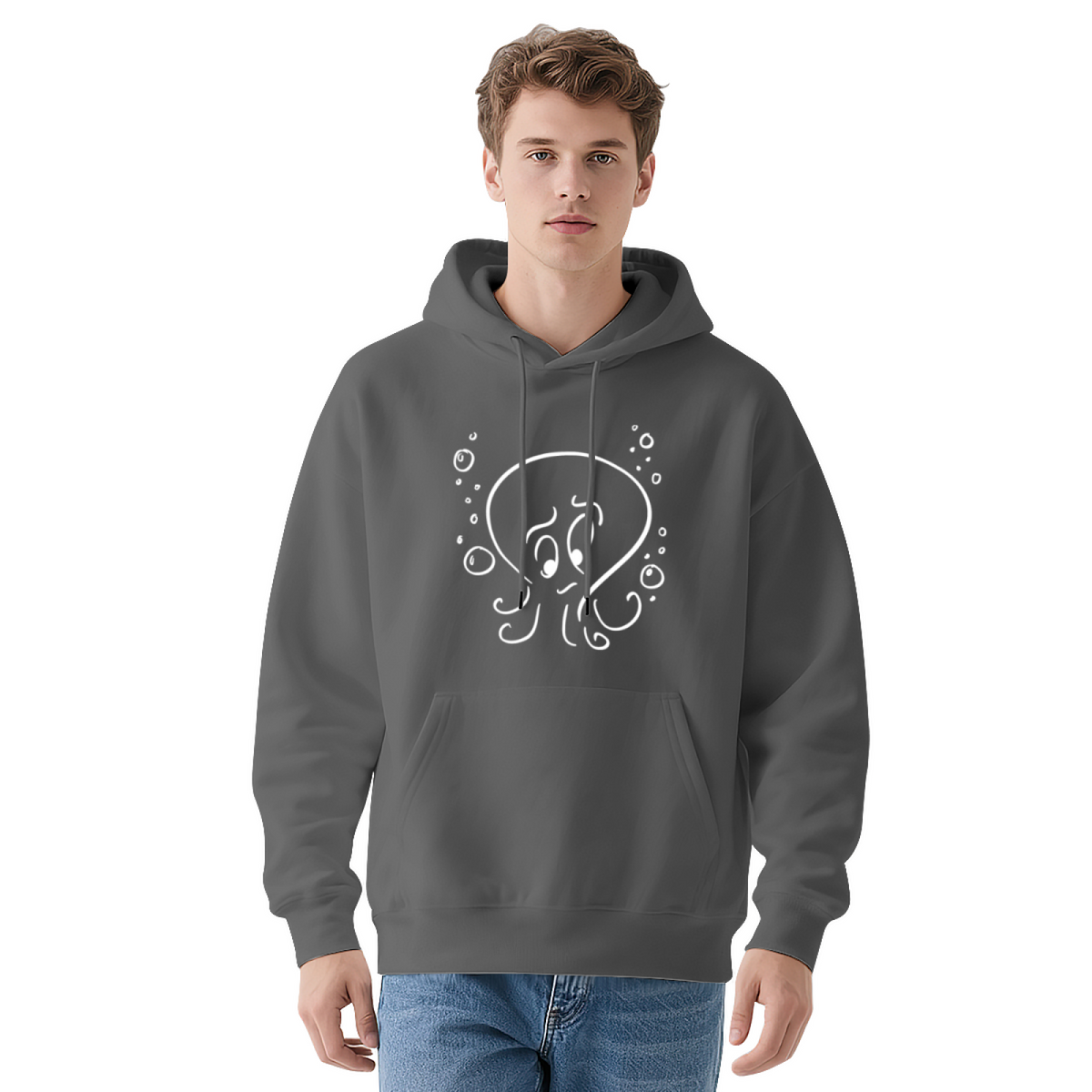 Cute Cartoon Octopus Line Art Graphic Hoodie