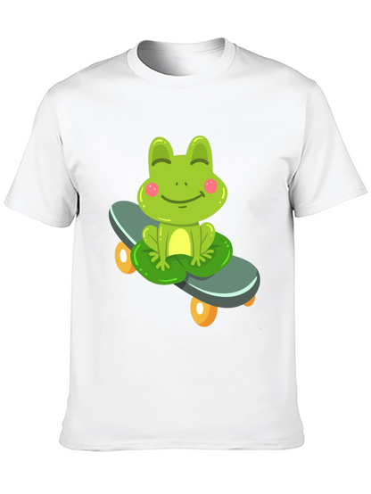 Cute Frog on Skateboard Black T-Shirt