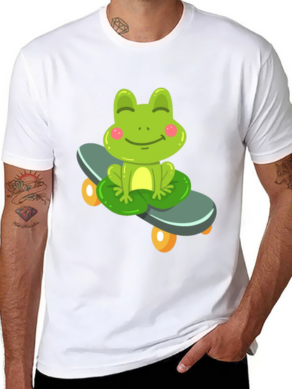 Cute Frog on Skateboard Black T-Shirt