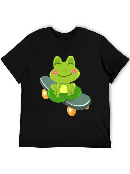 Cute Frog on Skateboard Black T-Shirt