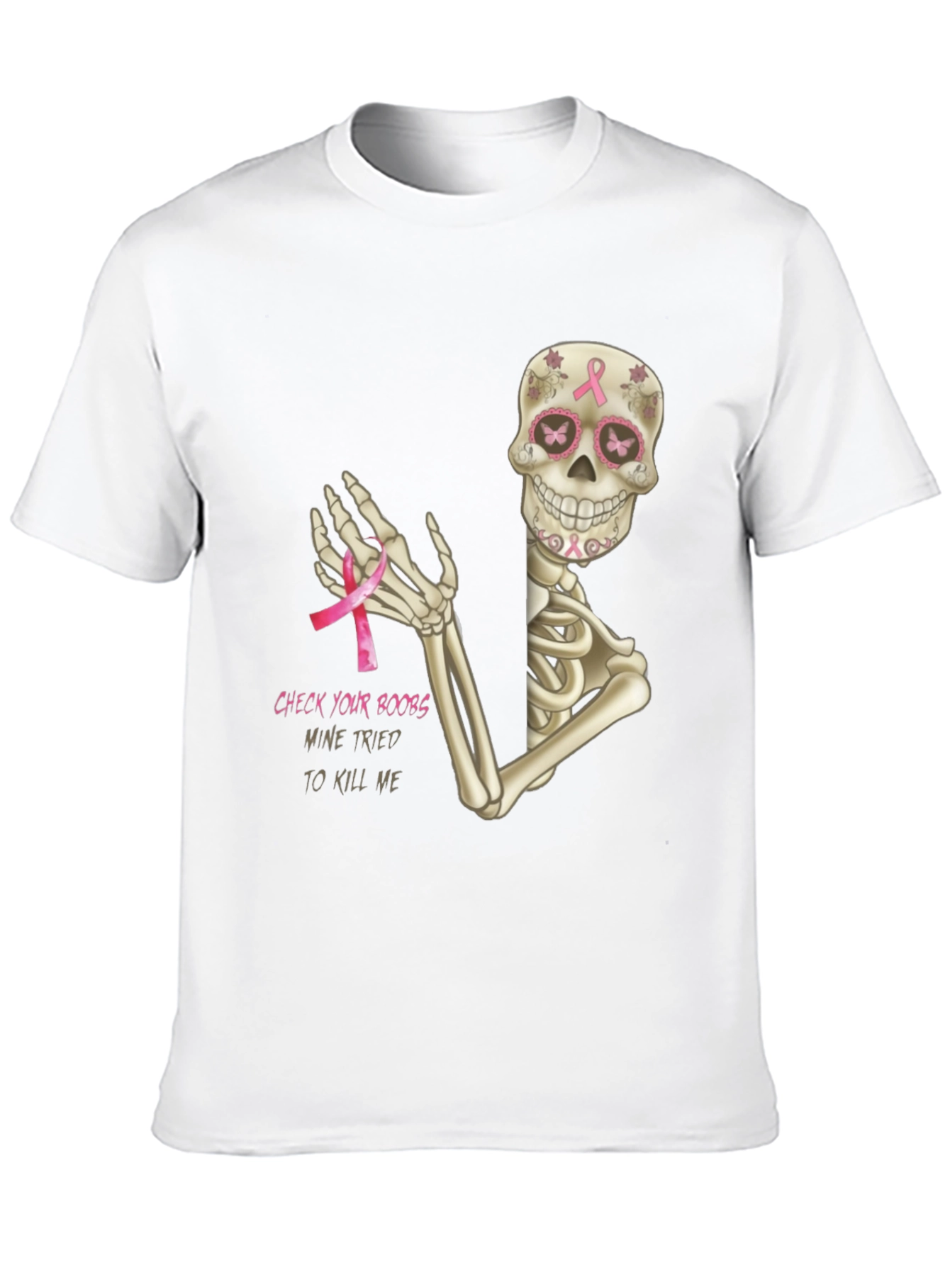 Check Your Boobs Breast Cancer Skeleton T-Shirt