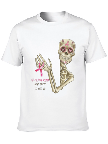 Check Your Boobs Breast Cancer Skeleton T-Shirt