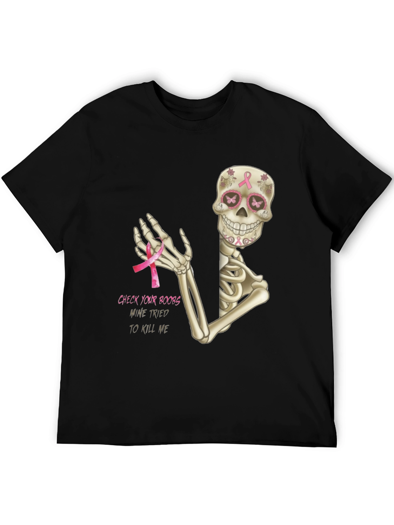 Check Your Boobs Breast Cancer Skeleton T-Shirt