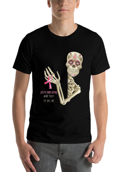Check Your Boobs Breast Cancer Skeleton T-Shirt