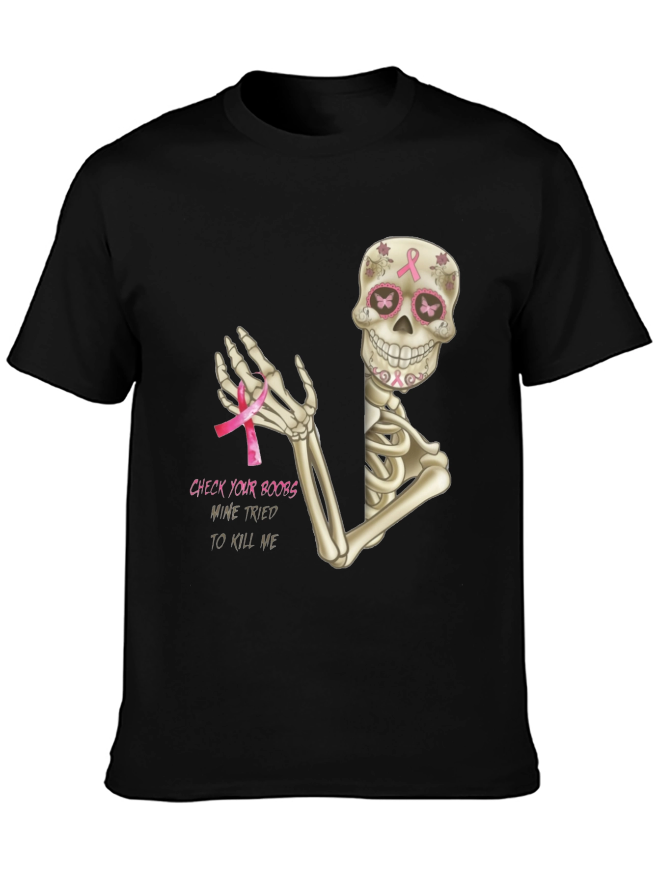 Check Your Boobs Breast Cancer Skeleton T-Shirt