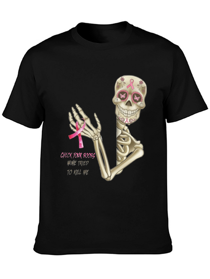 Check Your Boobs Breast Cancer Skeleton T-Shirt