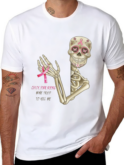 Check Your Boobs Breast Cancer Skeleton T-Shirt