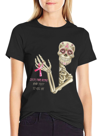 Check Your Boobs Breast Cancer Skeleton T-Shirt