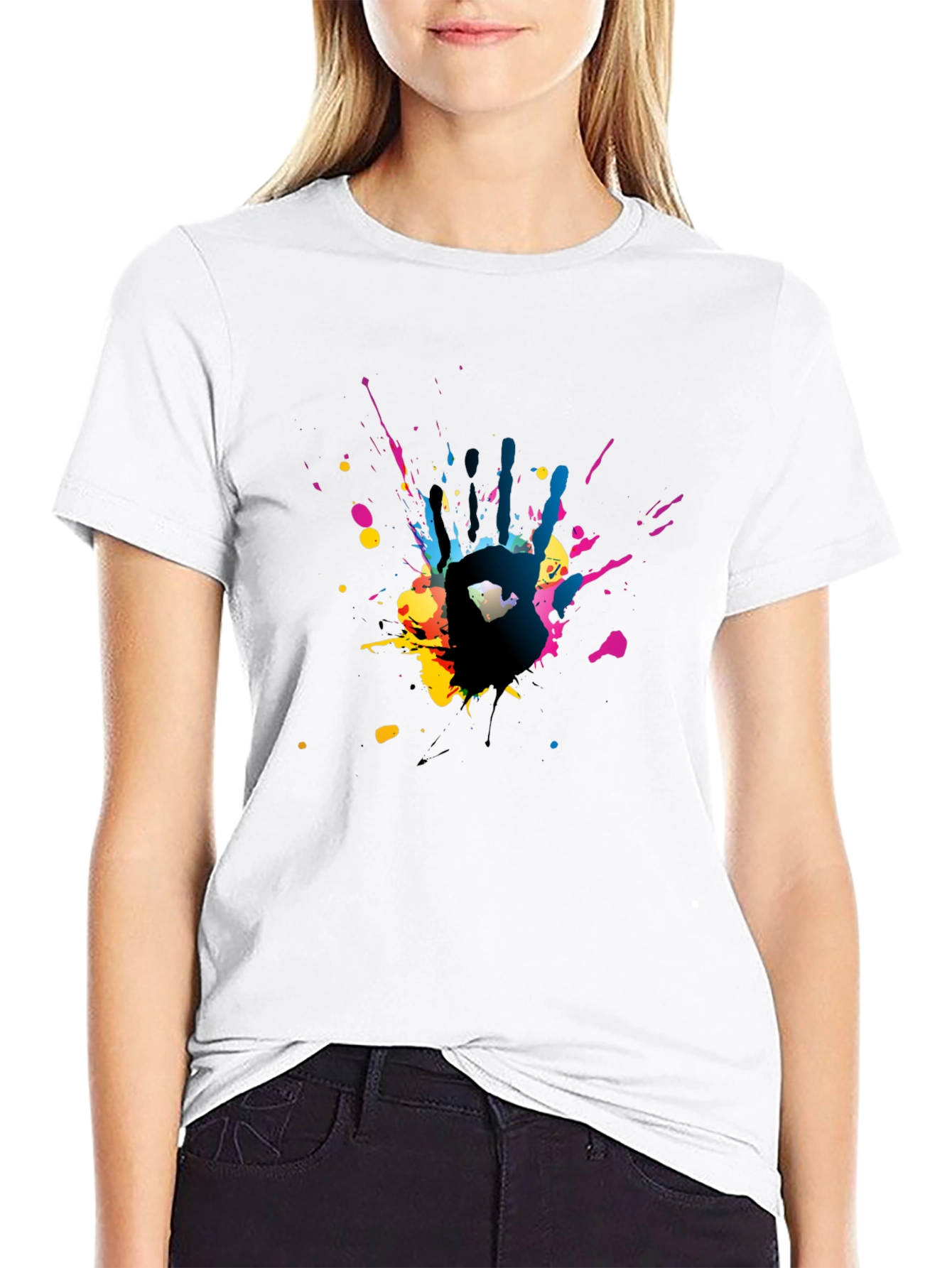 Abstract Handprint Graphic Black T-Shirt