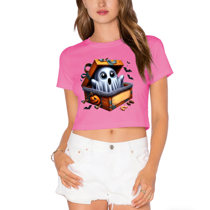 Ghost Surprise In Treasure Box Halloween Cropped T?Shirt
