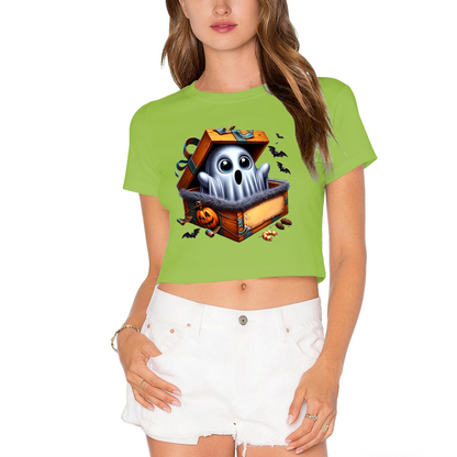 Ghost Surprise In Treasure Box Halloween Cropped T?Shirt