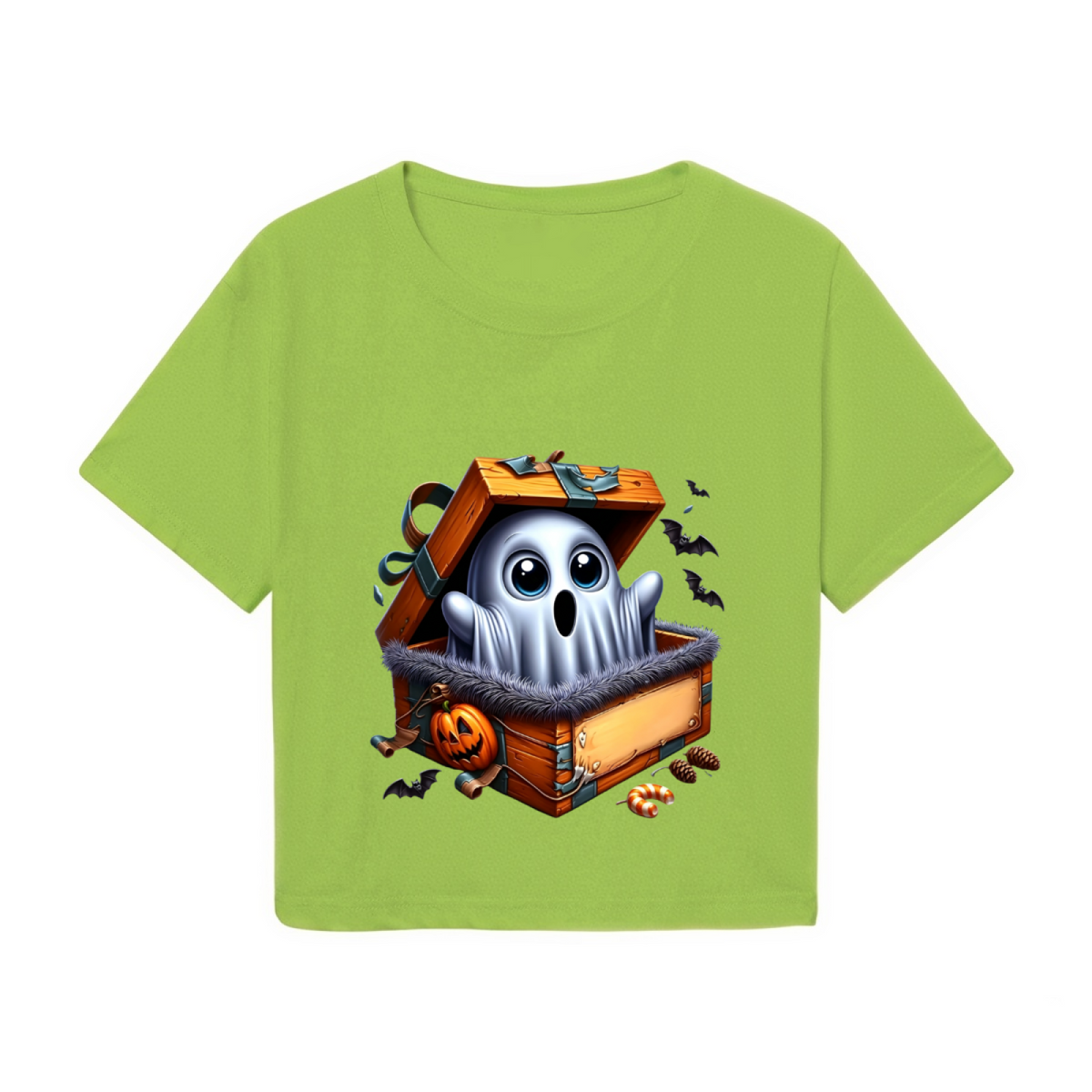 Ghost Surprise In Treasure Box Halloween Cropped T?Shirt