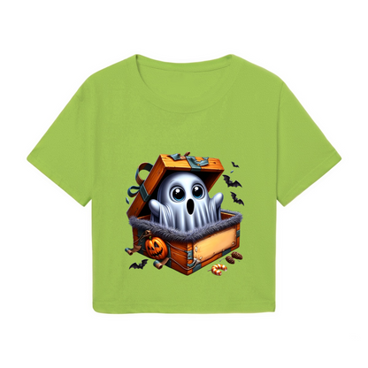 Ghost Surprise In Treasure Box Halloween Cropped T?Shirt