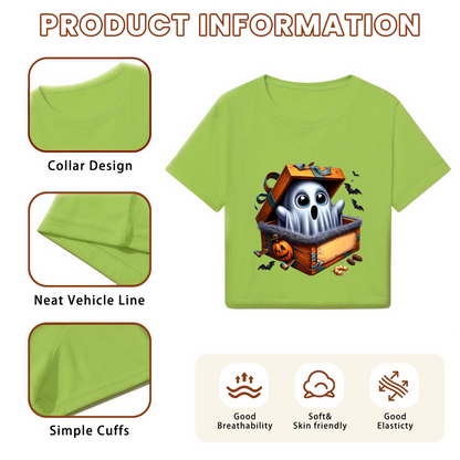 Ghost Surprise In Treasure Box Halloween Cropped T?Shirt