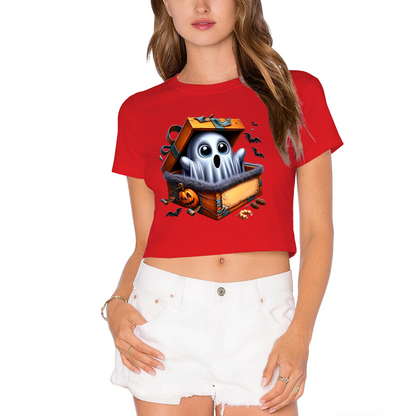 Ghost Surprise In Treasure Box Halloween Cropped T?Shirt