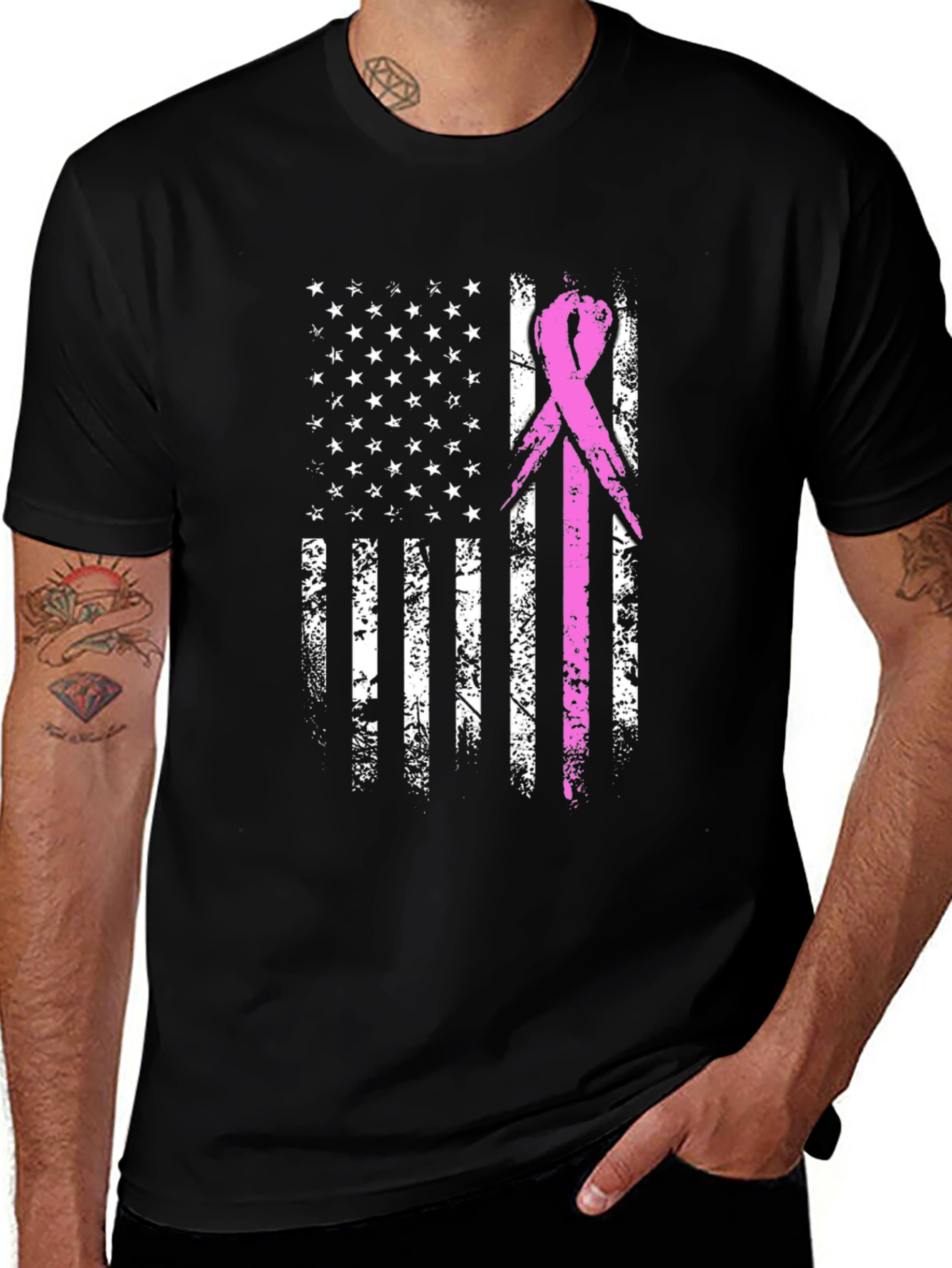 Breast Cancer Awareness USA Flag T-Shirt