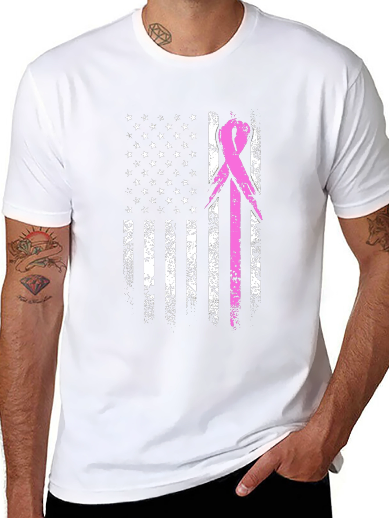 Breast Cancer Awareness USA Flag T-Shirt