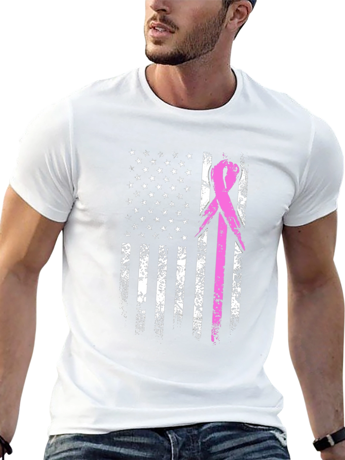 Breast Cancer Awareness USA Flag T-Shirt