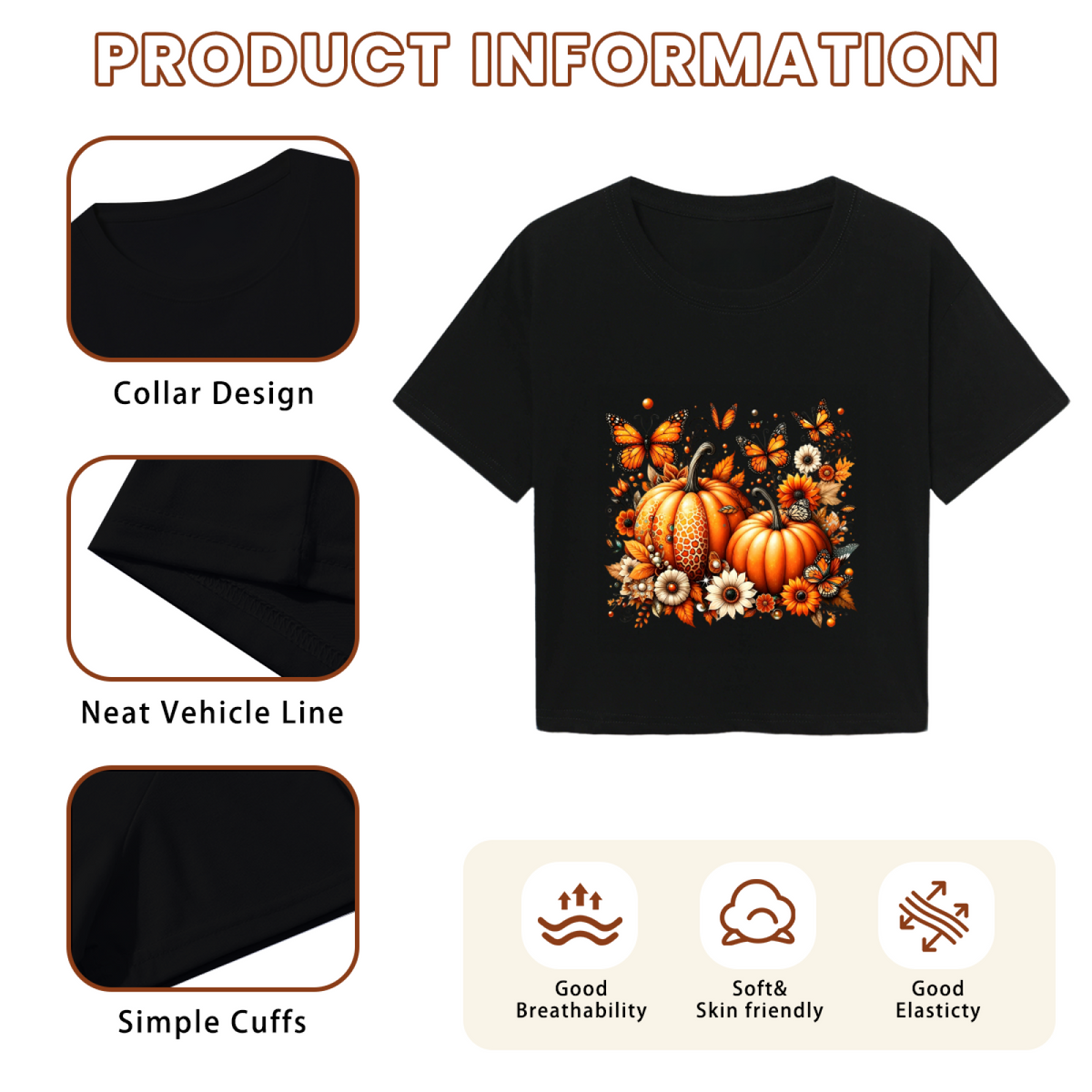 Fall Pumpkin Butterfly Floral Graphic Crop Top