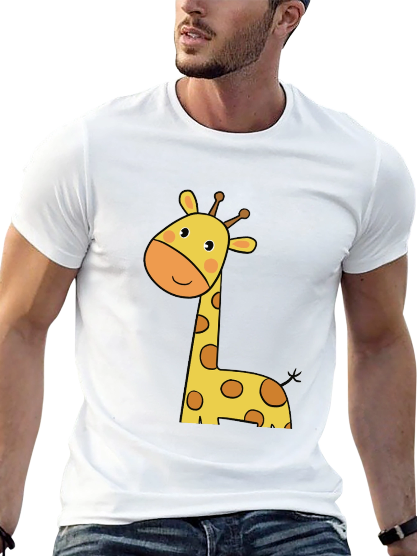 Cute Giraffe Graphic Tee - Black Cotton T-Shirt