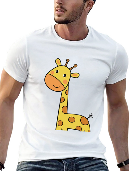 Cute Giraffe Graphic Tee - Black Cotton T-Shirt
