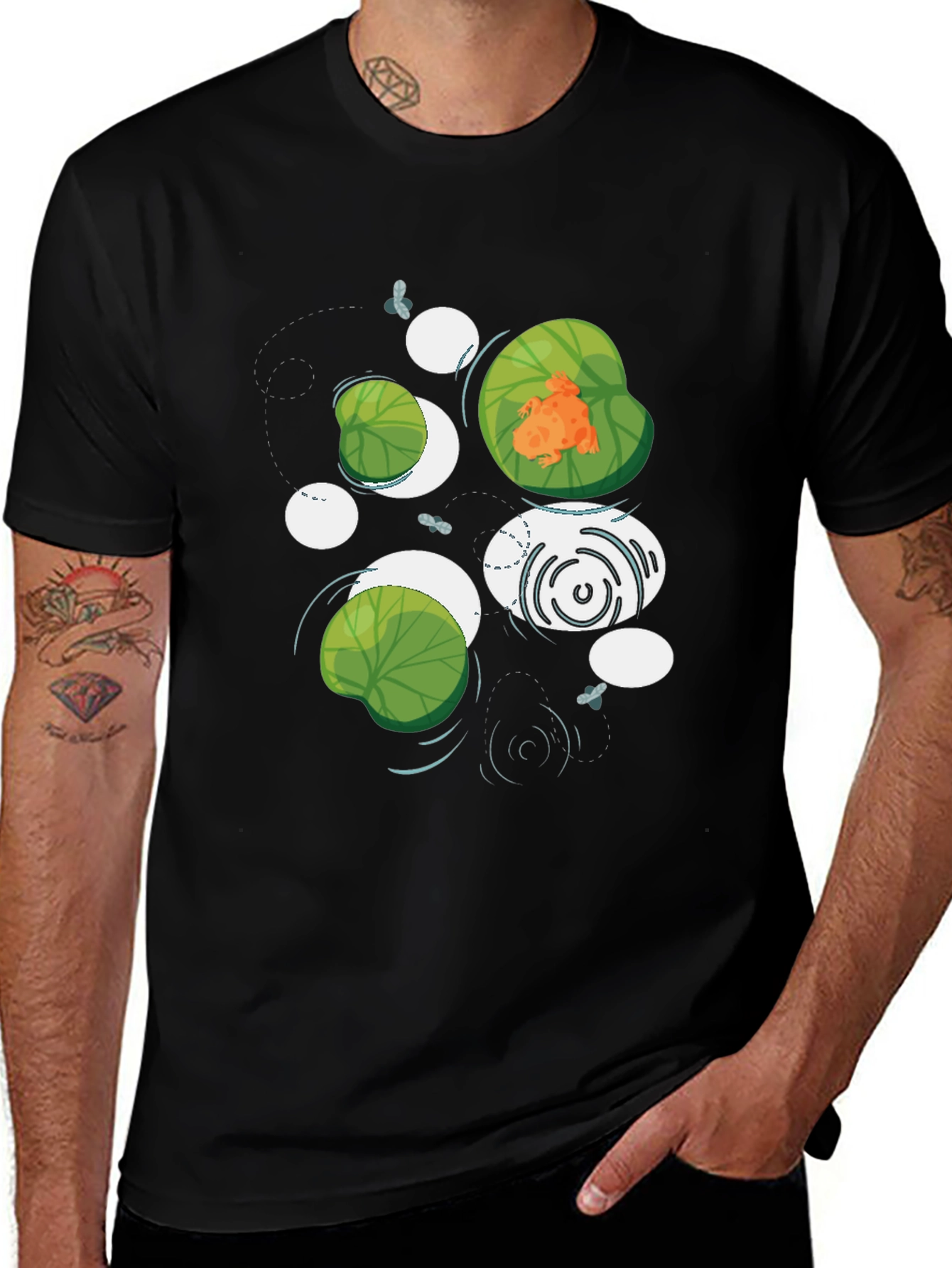 Frog on Lily Pad Graphic Black T-Shirt